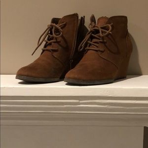 Suede ankle wedge booties.